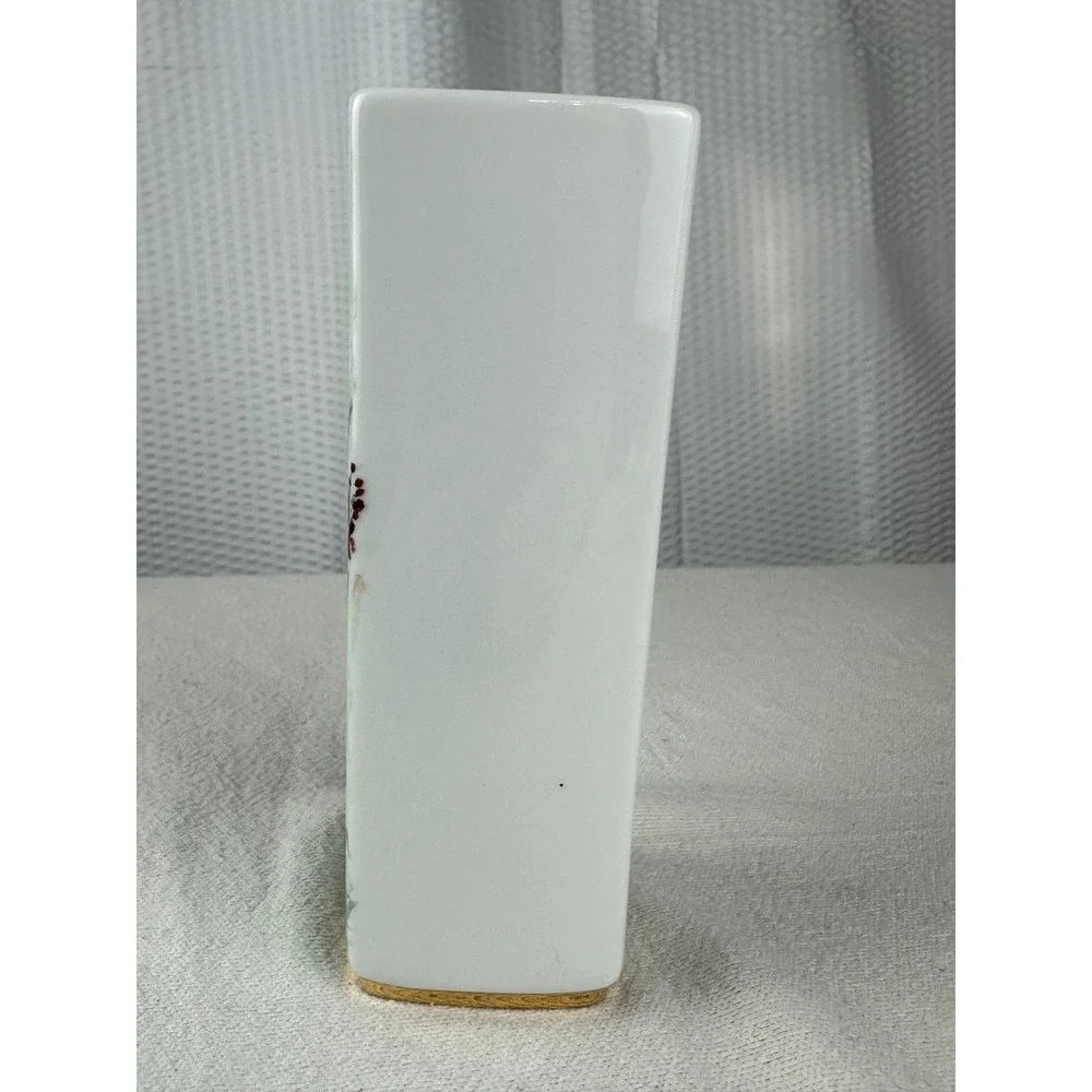 Hand Painted Porcelain Vase Signed K Thrush 1995 Floral Iris Design Gold Trim 8